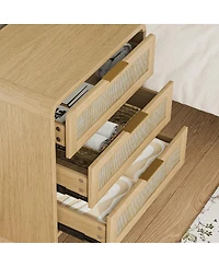 Streamdale Furniture 3-Drawer Rattan Nightstand 22.8'' Curved Wooden Bedside Table