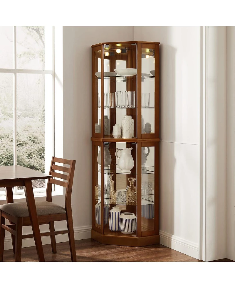 Streamdale Furniture 6-Shelf Corner Curio Display Cabinet with Lights and Adjustable Shelves