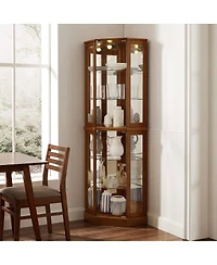 Streamdale Furniture 6-Shelf Corner Curio Display Cabinet with Lights and Adjustable Shelves