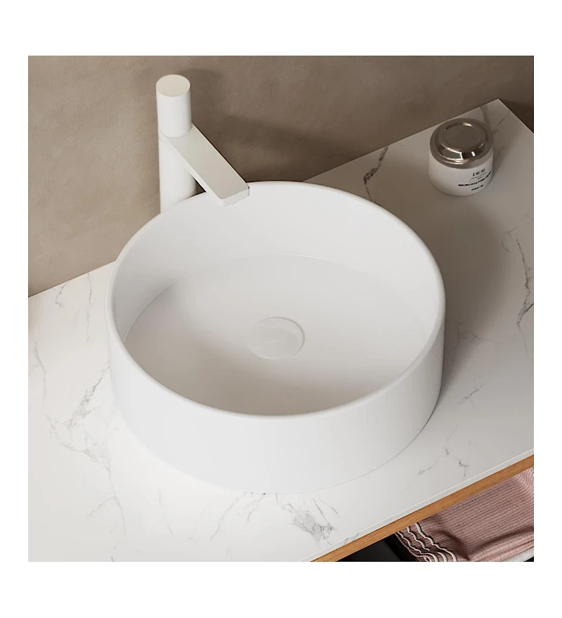 Midola 14" Bathroom Sink Bathroom Vanity, Round Vessel Ceramic Basin without Faucet for Bathroom