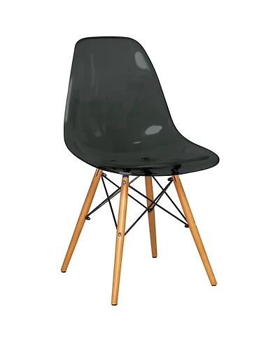 LeisureMod Cresco Modern Molded Acrylic Dining Chair with Eiffel Base and Beech Wood Dowel Legs Ergonomic Curved Seat Accent Side