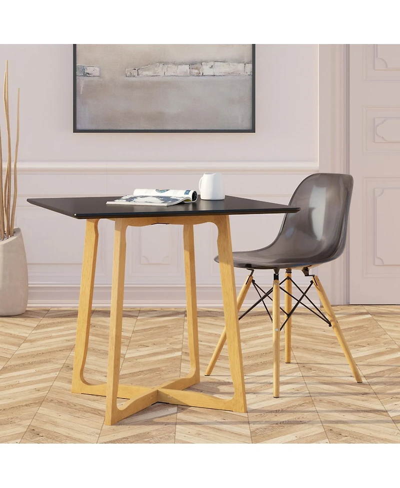 LeisureMod Cresco Modern Molded Acrylic Dining Chair with Eiffel Base and Beech Wood Dowel Legs Ergonomic Curved Seat Accent Side