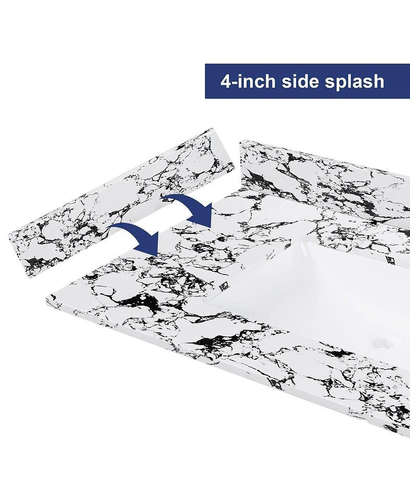 Sillysis 31/37/43/49 Inch Artificial Marble Bathroom Vanity Top with Rectangular Undermount Sink, Overflow, 4 Inch Backsplash