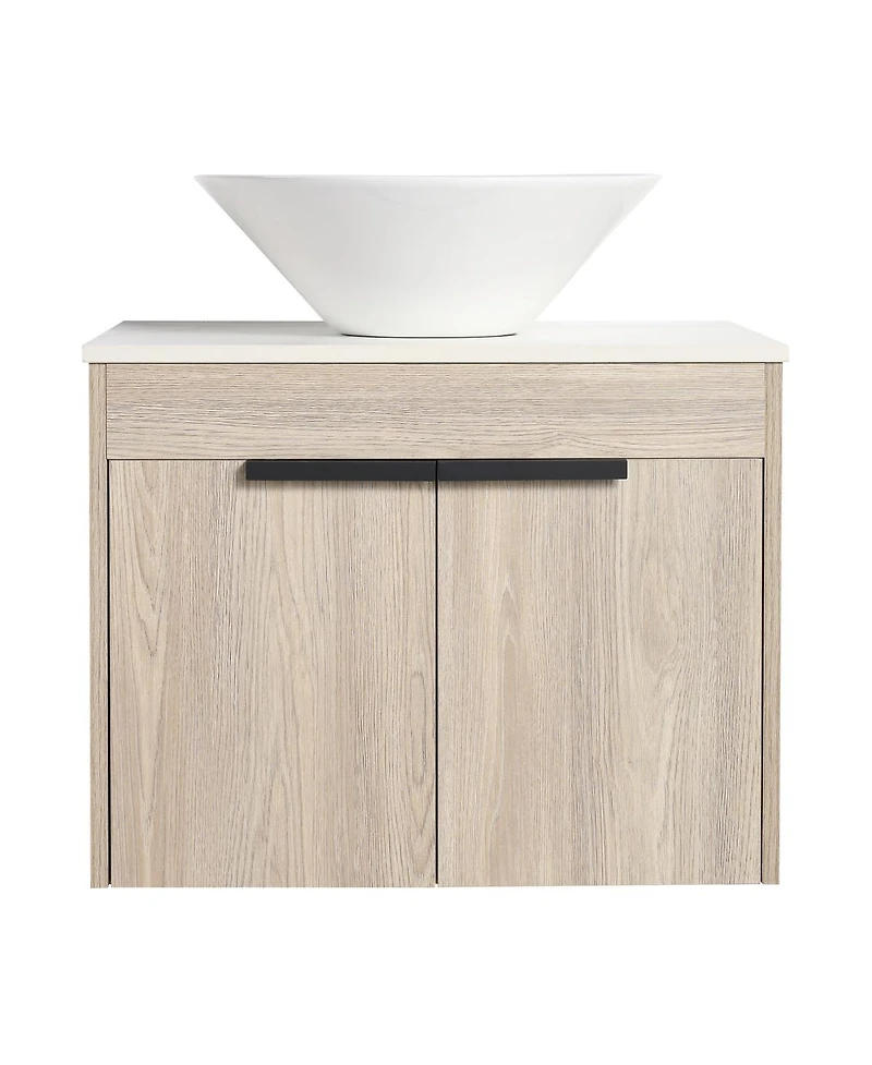 Sillysis Wall Mounted Bathroom Vanity with Ceramic Vessel Sink, Stone Top, Soft Close Doors