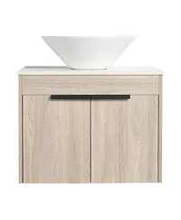 Sillysis Wall Mounted Bathroom Vanity with Ceramic Vessel Sink, Stone Top, Soft Close Doors