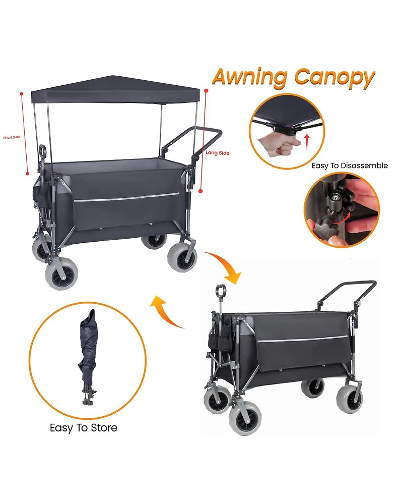 Streamdale Furniture Streamdale Multi-Functional Folding Wagon Cart with Canopy and All-Terrain Tires