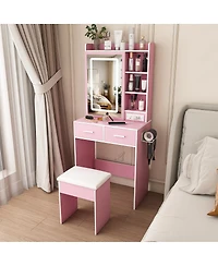 Streamdale Furniture Small Makeup Vanity Desk with Led Mirror Power Outlet Storage and Stool