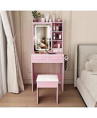 Streamdale Furniture Small Makeup Vanity Desk with Led Mirror Power Outlet Storage and Stool