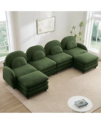 Streamdale Furniture Teddy Fabric 4-Seat Modular Sofa with Ottomans and Lumbar Pillows