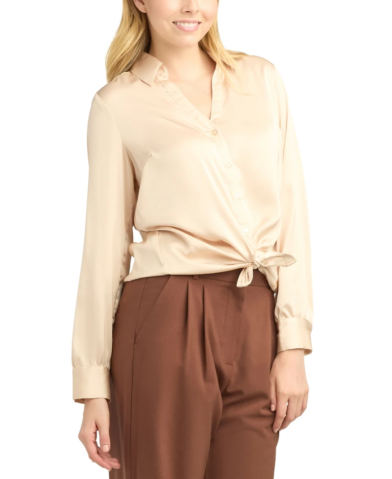 Bcx Juniors' Stretch Satin Button-Up Shirt