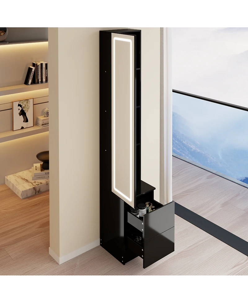 Streamdale Furniture Led Dressing Mirror Jewelry Cabinet with Adjustable Brightness and Storage