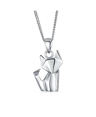 Bling Jewelry Geometric Origami Animal Jewelry Kitten Cat Pendant Necklace .925 Sterling Silver