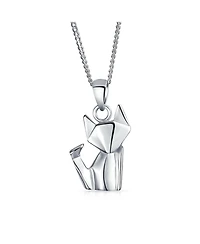 Bling Jewelry Geometric Origami Animal Jewelry Kitten Cat Pendant Necklace .925 Sterling Silver