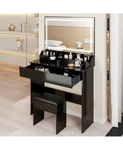 Streamdale Furniture 31'' x 20'' Led Vanity Table with Mirror Stool and Adjustable Lighting