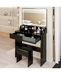 Streamdale Furniture 31'' x 20'' Led Vanity Table with Mirror Stool and Adjustable Lighting