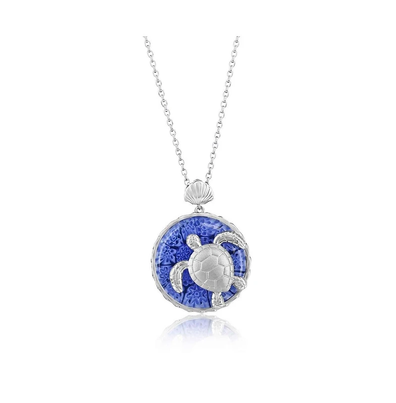 Simona Sterling Silver Floral Venetian Murano Glass Turtle Necklace