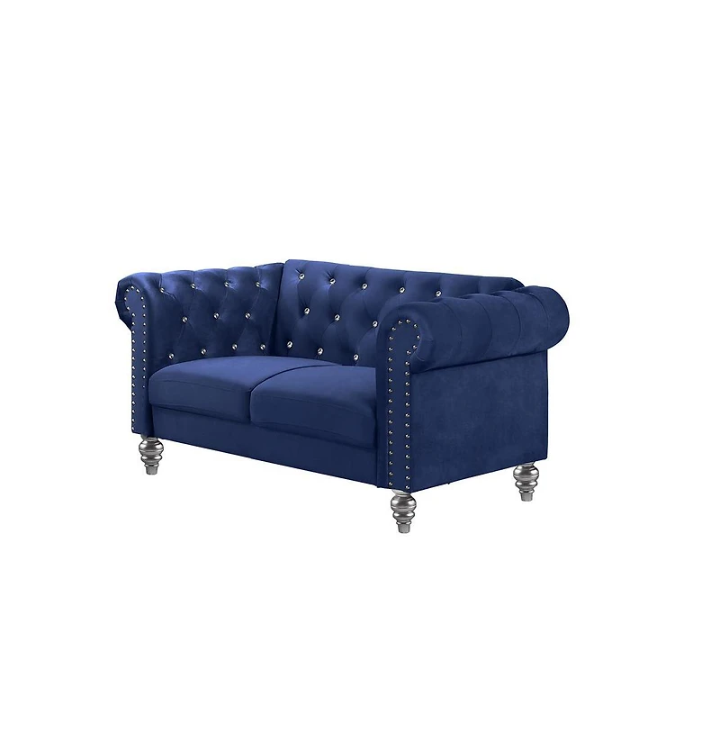 New Classic Furniture Emma Velvet Fabric Loveseat with Rolled Arms