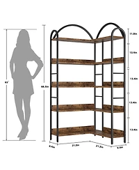 homfan 5-Tier L-Shaped Corner Bookshelf, Industrial Bookcase with Metal Frame, Open Wood and Storage Shelves, Office Display Rack