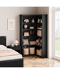 homfan Tall L-Shaped Corner Bookshelf, Farmhouse Design 5-Tier Large Wooden Bookcase, Modern Storage Display Shelf for Living Room, Bedroom