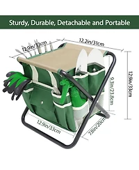 Xdovet 10-Piece Gardening Tool Set Includes Folding Stool, Storage Bag, and Stainless Steel Tools