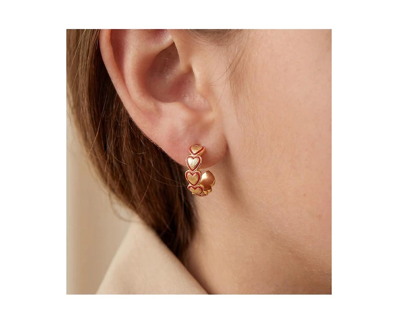 GiGiGirl Dainty 14K Gold Plated Red Outline Enamel Open Hoop Earrings