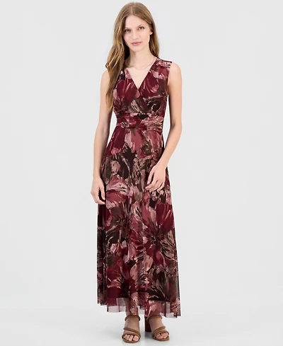 Robbie Bee Women's Printed Surplice-Neck Maxi Dress