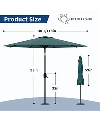 homfan 10Feet Patio Umbrella With Crank And Push-Button Tilt, 8 Sturdy Ribs, Waterproof Outdoor Parasol For Deck, Pool, Garden Table