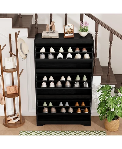 Homfan Narrow Shoe Cabinet - 3 Flip Drawers, Freestanding Shoe Storage for Entryway, Hallway or Small Space