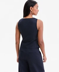 Bar Iii Women's Pinstripe Scoop-Neck Button-Front Vest, Macy's Exclusive