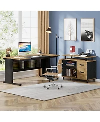 Tribesigns 63" L-Shaped Executive Desk with File Cabinet, Drawers & Storage Shelves - Office Desk