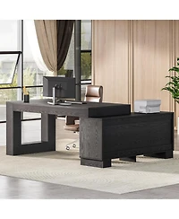 Tribesigns 63-Inch L-Shaped Wood Executive Desk with Storage Cabinets and 2-Tier Shelf, Modern Business Workstation