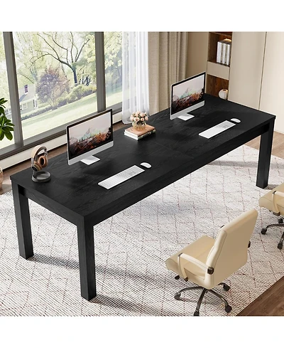 Tribesigns Solid Wood Extra Long Desk 2-Person Desk, 78.7 Inches Double Computer Table, Farmhouse Work Writing Study Workstation