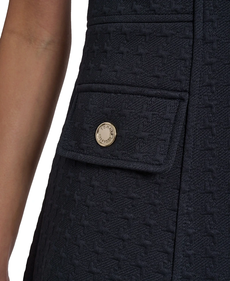 Tommy Hilfiger Women's Short-Sleeve Textured Knit Front Zipper Shift Dress