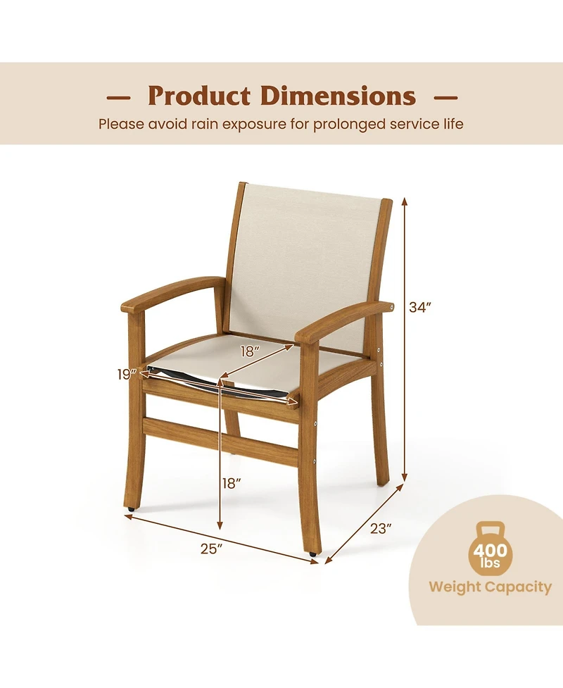 Slickblue Set of 2 Patio Chairs Acacia Wood Armchairs with Fabric Seat