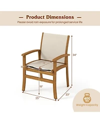 Slickblue Set of 2 Patio Chairs Acacia Wood Armchairs with Fabric Seat