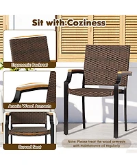 Slickblue Set of 2 Stacking Wicker Patio Dining Chairs with Acacia Armrests