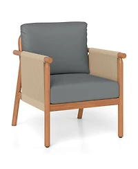 Slickblue Acacia Wood Patio Chair with Woven Rope and Seat Back Cushion