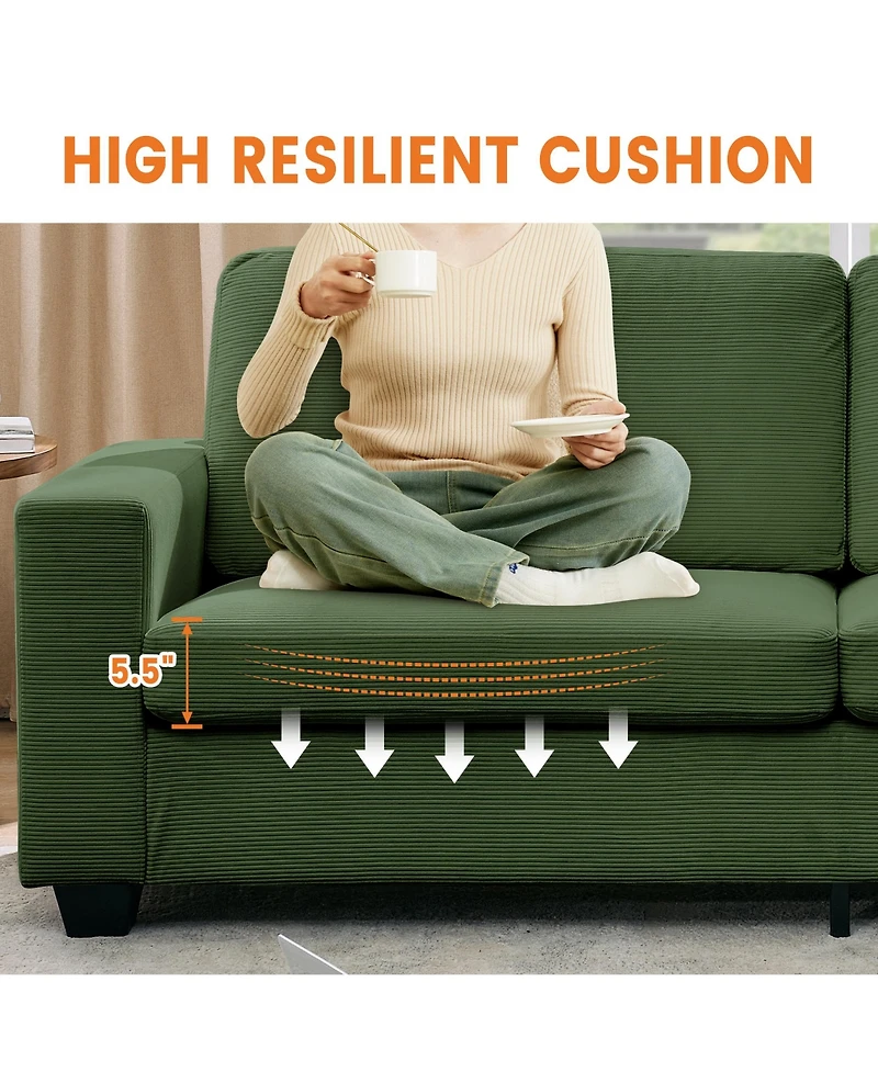homfan Modern Oversized Deep Seat Loveseat with Soft Corduroy Fabric, Machine-Washable Covers and Durable Metal Frame - Cozy Seating for Living Room