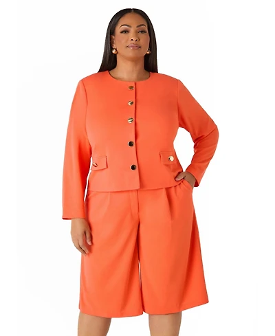 Ashley Stewart Women's Button Detailed Crepe Jacket