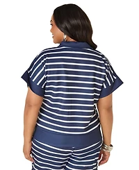 Ashley Stewart Women's Athletic Knit Striped Pullover