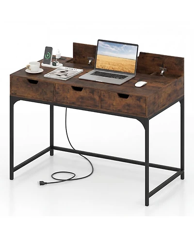 Slickblue Modern Computer Desk with Charging Station and Hidden Compartment