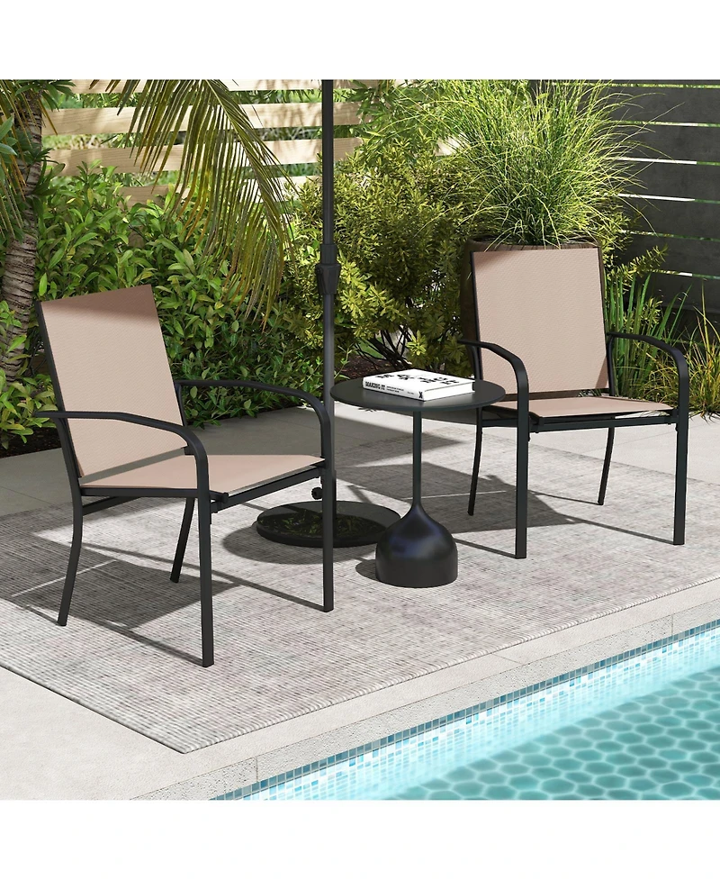 Gymax Outdoor Dining Chairs Set of 2 With Breathable Fabric Armrests High Back