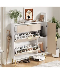 Homfan Shoe Storage 2 Flip Drawers, 1 Drawer, 1 Side Cabinet, Narrow Rack Metal Legs, Farmhouse Storage with Adjustable Shelves for Entryway