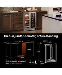 Ca'Lefort 24-inch Wine and Beverage Refrigerator, 60 Can and 20 Bottle , Dual Zone French Doors, Stainless Steel, for Home Kitchen