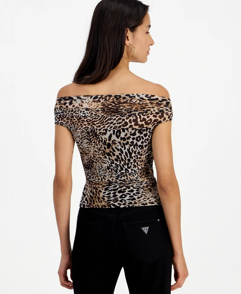 Guess Women's Zuri Leopard-Print Off-the-Shoulder Sleeveless Top