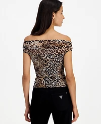 Guess Women's Zuri Leopard-Print Off-the-Shoulder Sleeveless Top