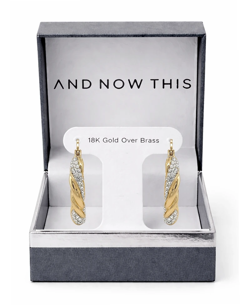 Clear Crystal Twisted Click Top Hoop Earring in Silver Plate or Gold Plate