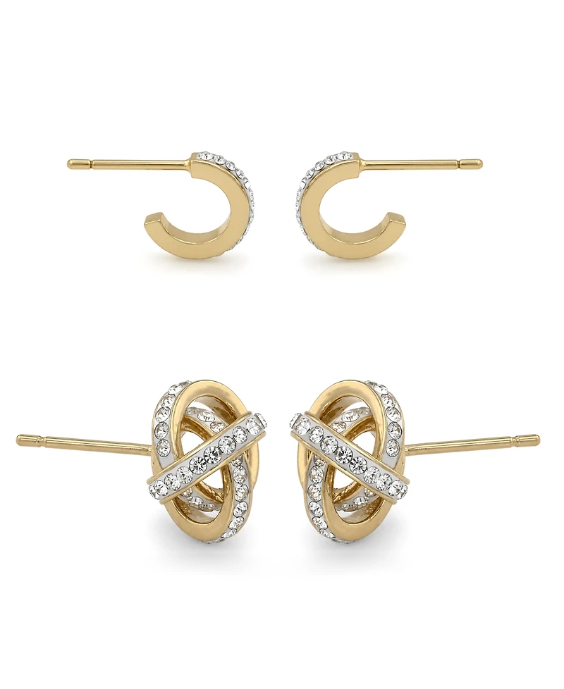 Essentials Clear Crystal Loveknot and C-hoop Duo Earring Silver Plate or Gold