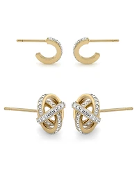 Essentials Clear Crystal Loveknot and C-hoop Duo Earring Silver Plate or Gold