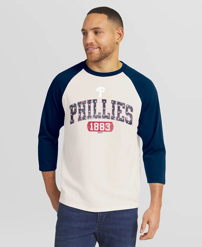 Darius Rucker Collection By Fanatics Men's Cream/Navy Philadelphia Phillies Americana 3/4-Sleeve Raglan T-Shirt